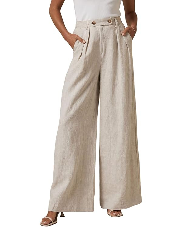 EVALESS Linen Pants for Women Casual Elastic High Waisted Wide Leg Palazzo Pants Loose Flowy Trou... | Amazon (US)
