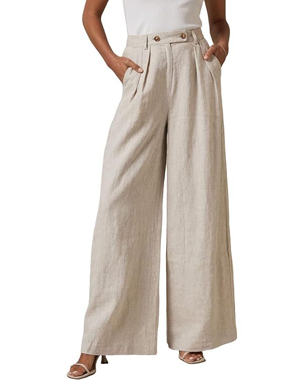EVALESS Wide Leg Linen Pants for Women 2024 Summer Casual Elastic High Waisted Palazzo Pants Flow... | Amazon (US)