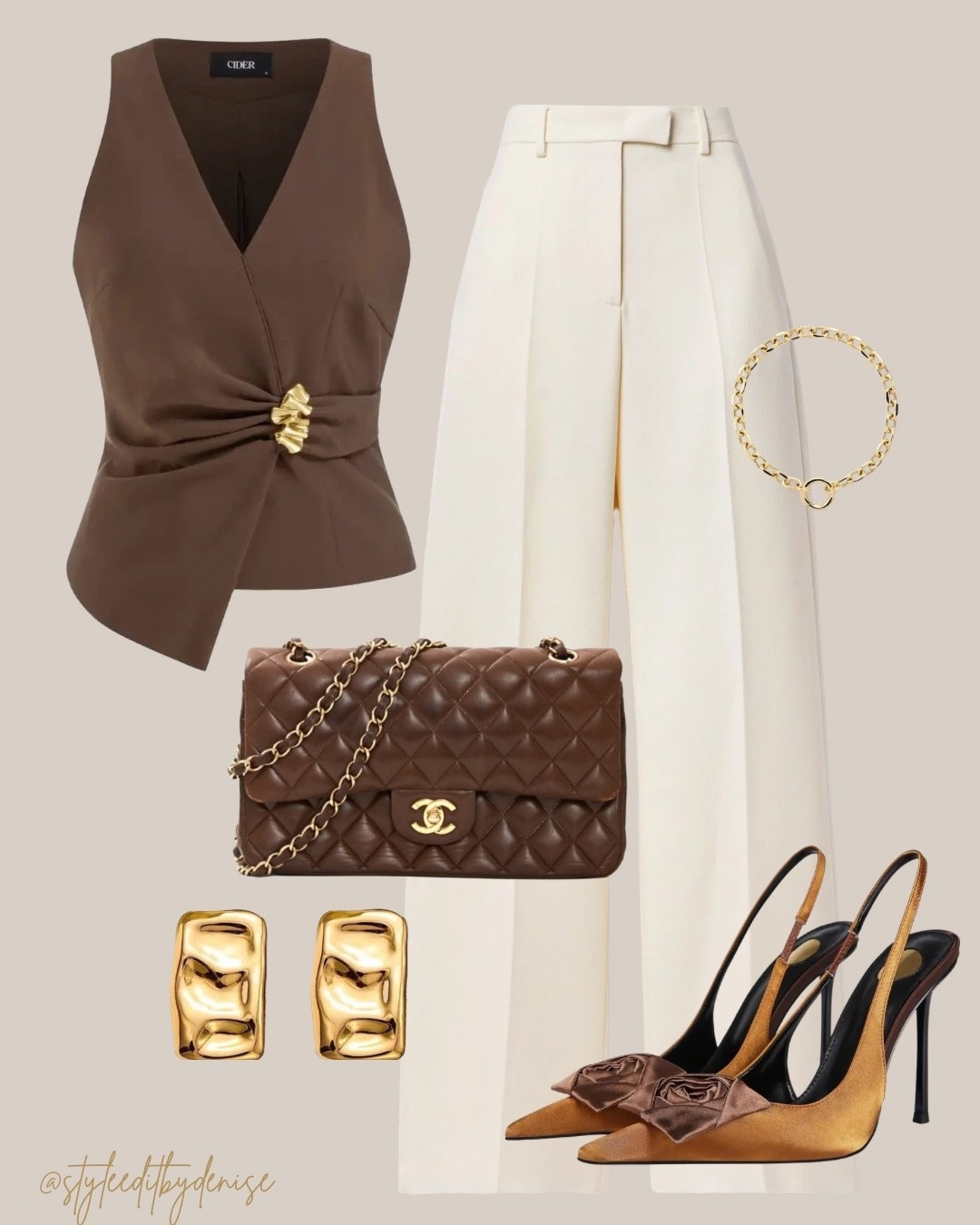 Brown & Cream Quiet‑Luxury Edit
A polished neutral pairing — rich brown tones, soft cream tailoring, and gold accents that speak without trying.
Intentional. Elevated. Quiet power in everyday form.

brown and cream outfit, quiet luxury outfit, neutral summer outfit, cream trousers outfit, brown sleeveless top, minimalist outfit ideas, elevated basics, chic summer style, neutral fashion edit, gold accessories outfit, summer capsule wardrobe, classy everyday outfit, elegant neutral look, brown top cream pants, quiet luxury fashion, timeless outfit ideas

#neutraloutfit #brownandcream #quietluxurystyle #elevatedbasics #chicoutfit
#ltkfashion #intentionalpieces
#ltkoffice #minimalstyle #outfitinspo

#LTKSeasonal #LTKWorkwear #LTKOver40