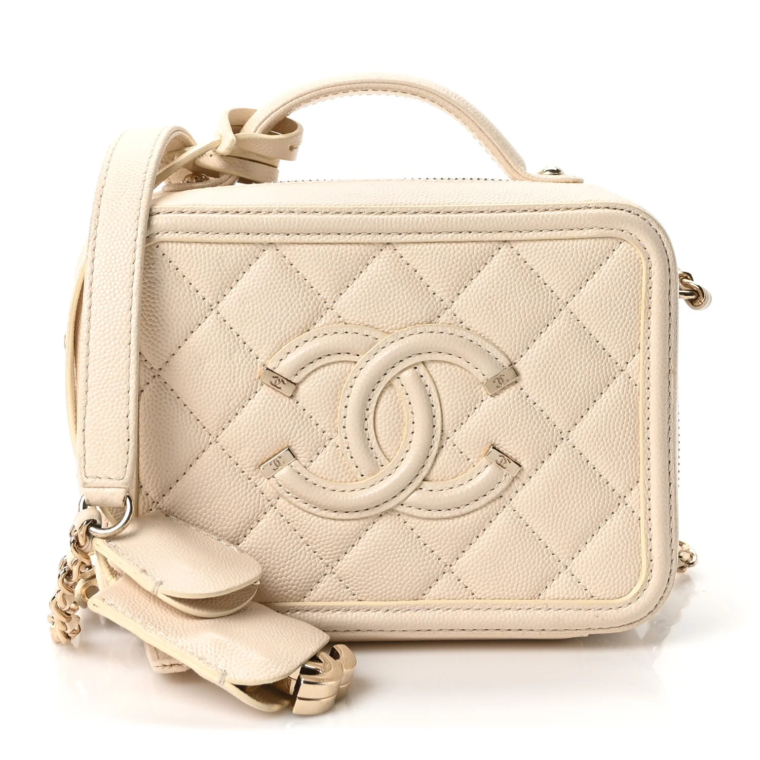 Chanel Caviar Quilted Small CC Filigree Vanity Case White 1876448 | FASHIONPHILE (US)
