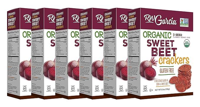 RW Garcia Organic Sweet Beet Crackers, Gluten Free, 5.5oz boxes, 6 pack | Amazon (US)