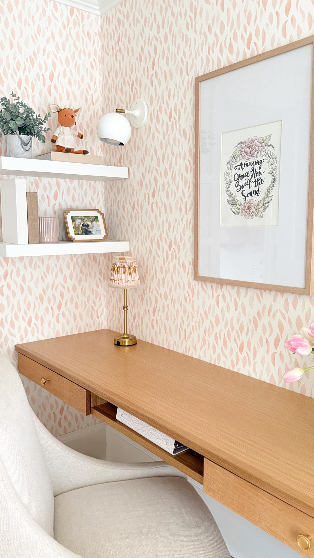 Finally layering in a few thoughtful pieces to Gracie’s new space… before my favorite part—organizing and letting her see it 🫣

This sweet custom illustration my sisters-in-laws made for her baptism finally found its place. A reminder that life moves fast… and spaces take time to take shape.🤍

Part 2 of 3