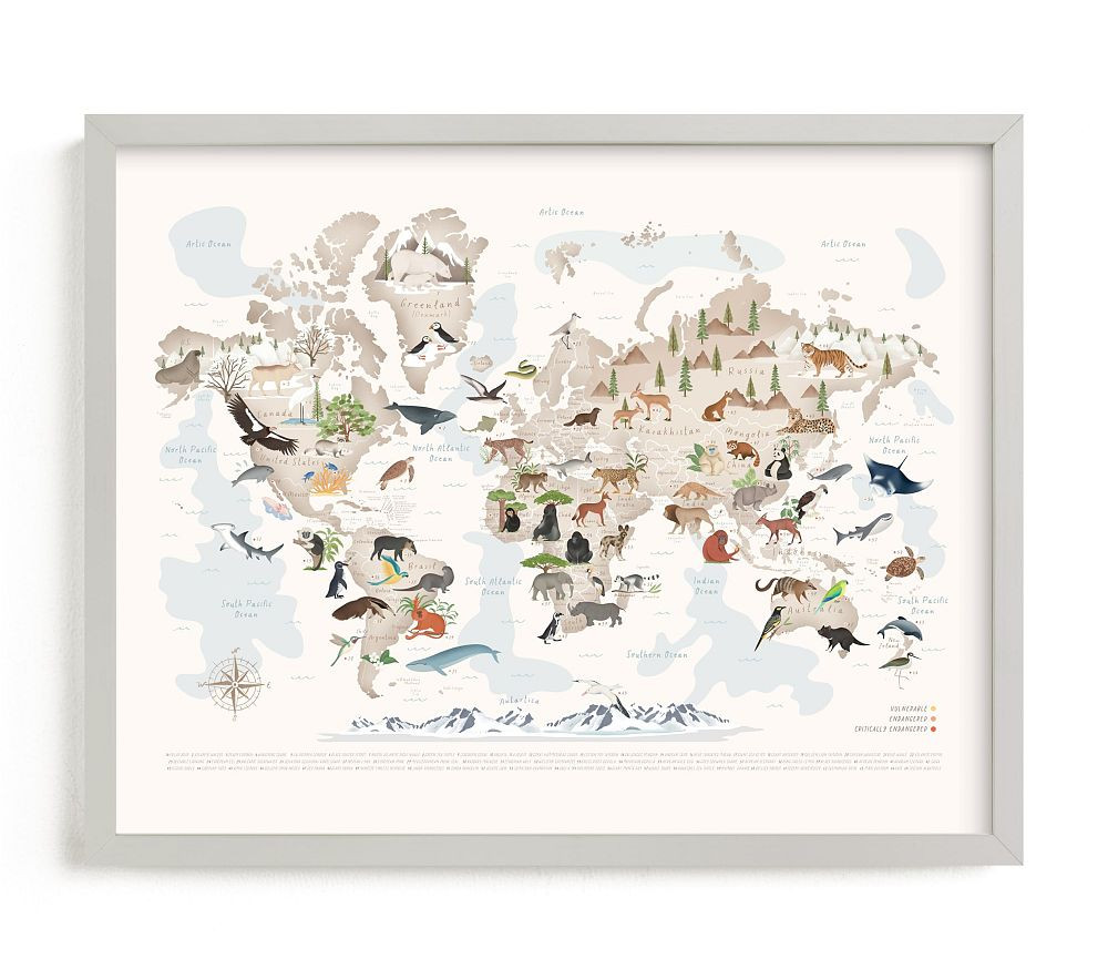 Minted® Animals World Map, 65 Threatened Species Wall Art by Sabrin Deirani | Pottery Barn Kids