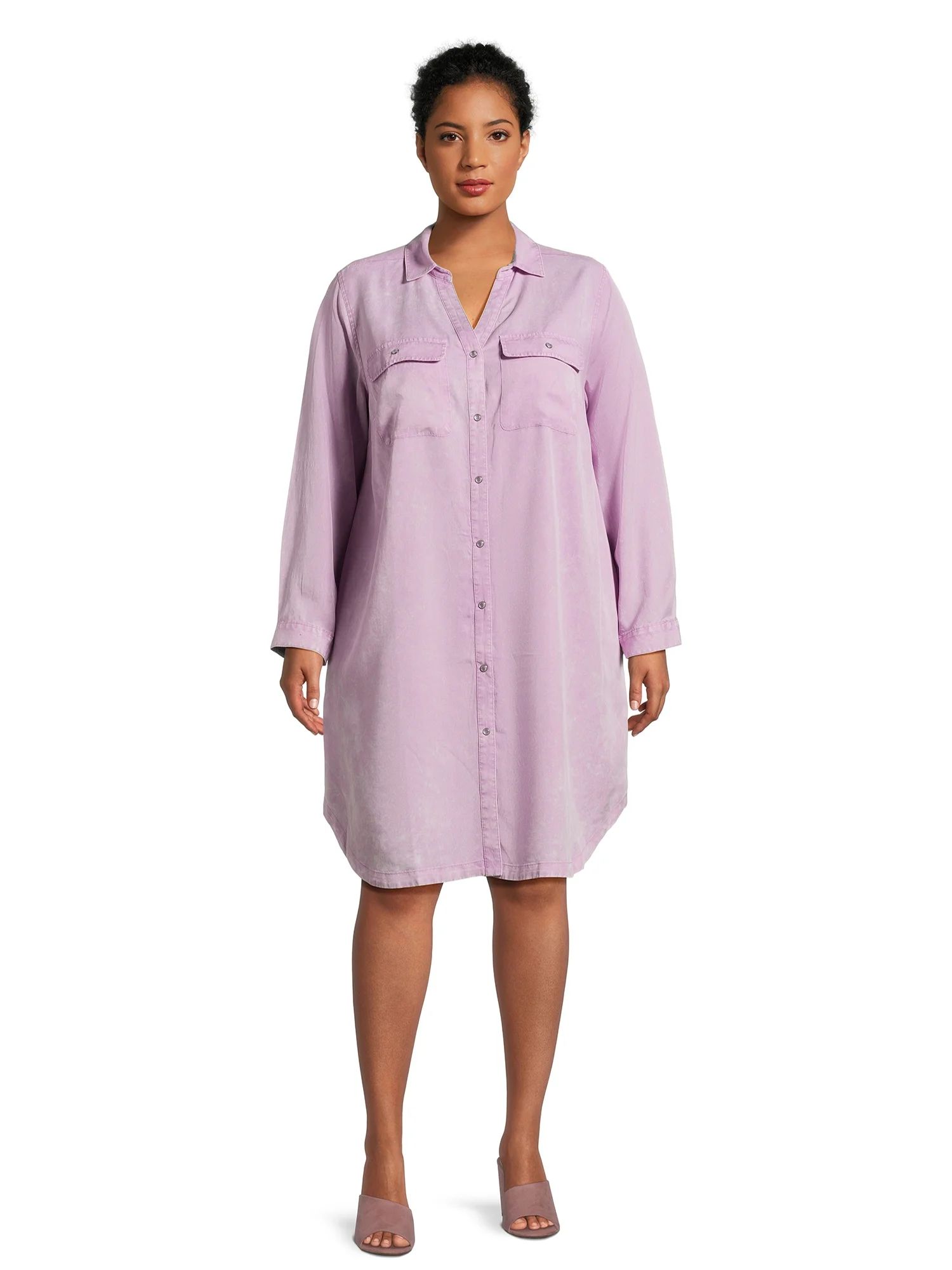 Terra & Sky Women’s Plus Size Shirtdress with Long Sleeves - Walmart.com | Walmart (US)