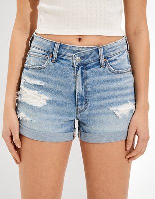AE Stretch Crossover Denim Mom Shorts | American Eagle Outfitters (US & CA)