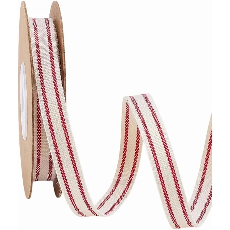 3/8 inch Red White Strip Ribbon Cotton Striped Ribbon Cotton Webbing Farmhouse Ribbons Roll | Walmart (US)