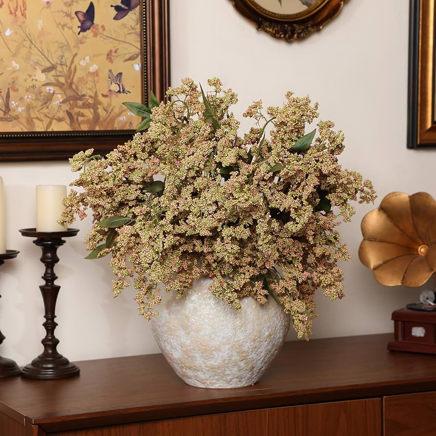 Zeyune 3 Pcs Fall Green Faux Berry Stem for Vase 42'' Realistic Sedum Stem | Amazon (US)