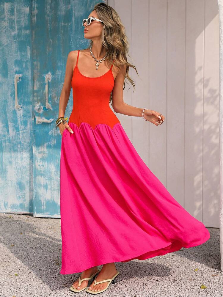 Vivid Eden Women's Contrast Color Minimalist Casual Maxi Slip Dress,Vacation,Summer Clothes,Valentine Day,Vacation Outfits Woman,Beach Outfits For Woman, Festival,Romantic,Bohemian,BOHO, Sweet, Rave Outfits Festival,Tropical Vacation Woman Clothes,Carnival,Vacation,Vacation Style, Summer Beach Dresses, Back-To-School Dresses, Very Simple Outfits, Women's Country Style, Office Wear, Old Money Style, Teacher's Wear, Date Wear, Graduation Season Dresses, Women's Dresses, Spring/Summer Casual Dresses, Summer Dresses, Long Sundress, Long Dress Summer Women, Women Vacation Dress, Maxi Vacation Dress, Bright Color Dress | SHEIN