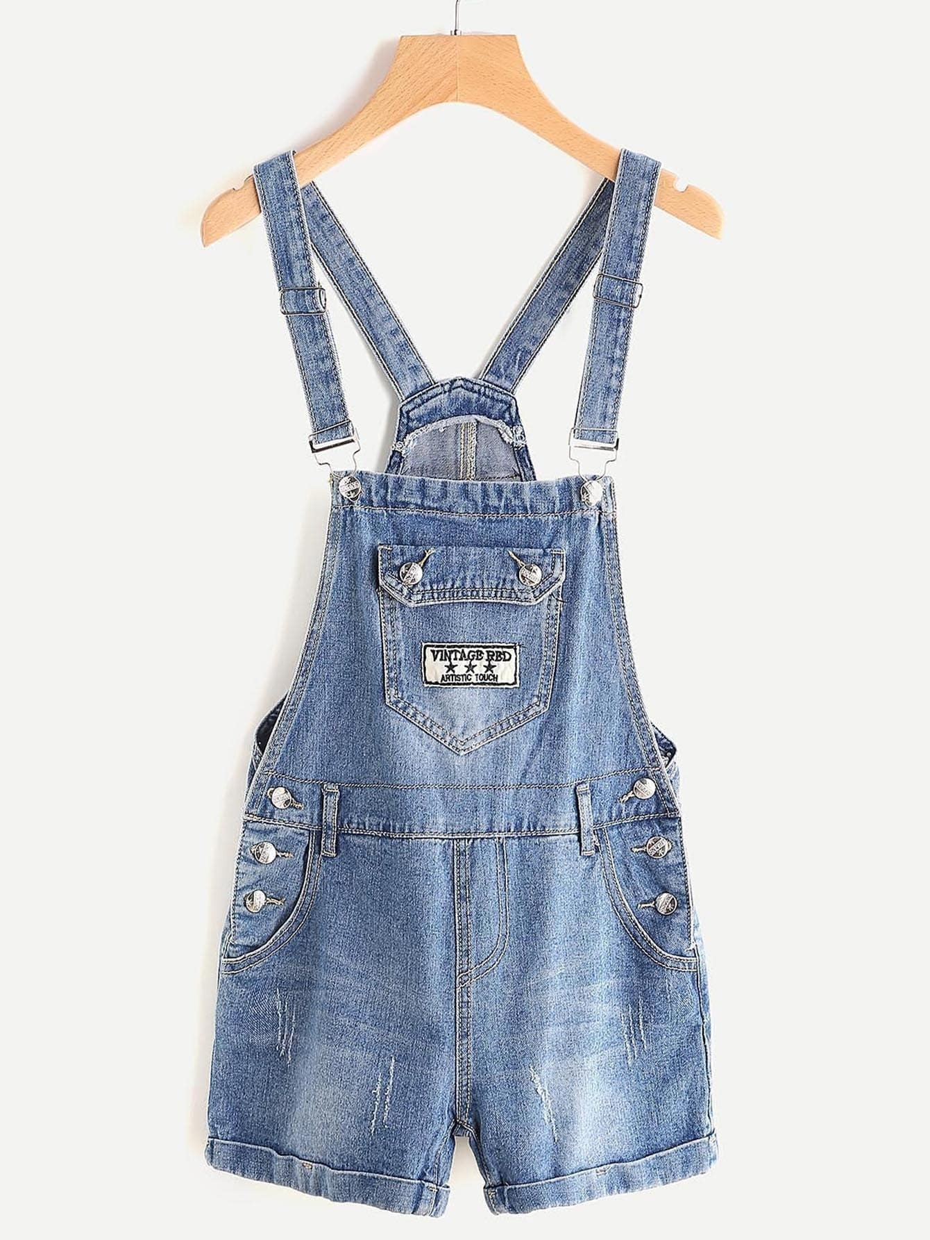 Overall Denim Shorts With Pockets | ROMWE