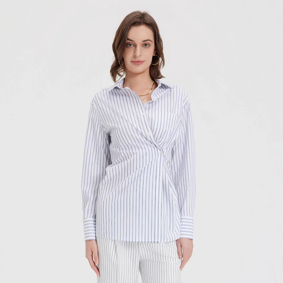 Women's Long Sleeve Oversized Convertible Shirt - A New Day™ White Striped M | Target