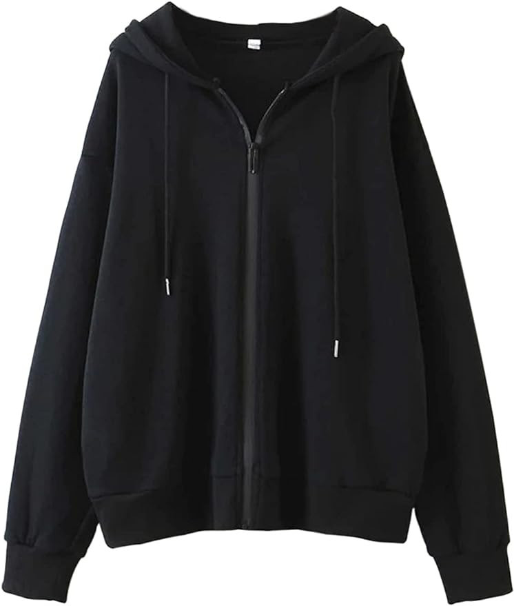MISSACTIVER Women’s Vintage Solid Drawstring Hoodies Zip Up Oversized E-girl 90s Sweatshirt Bas... | Amazon (US)