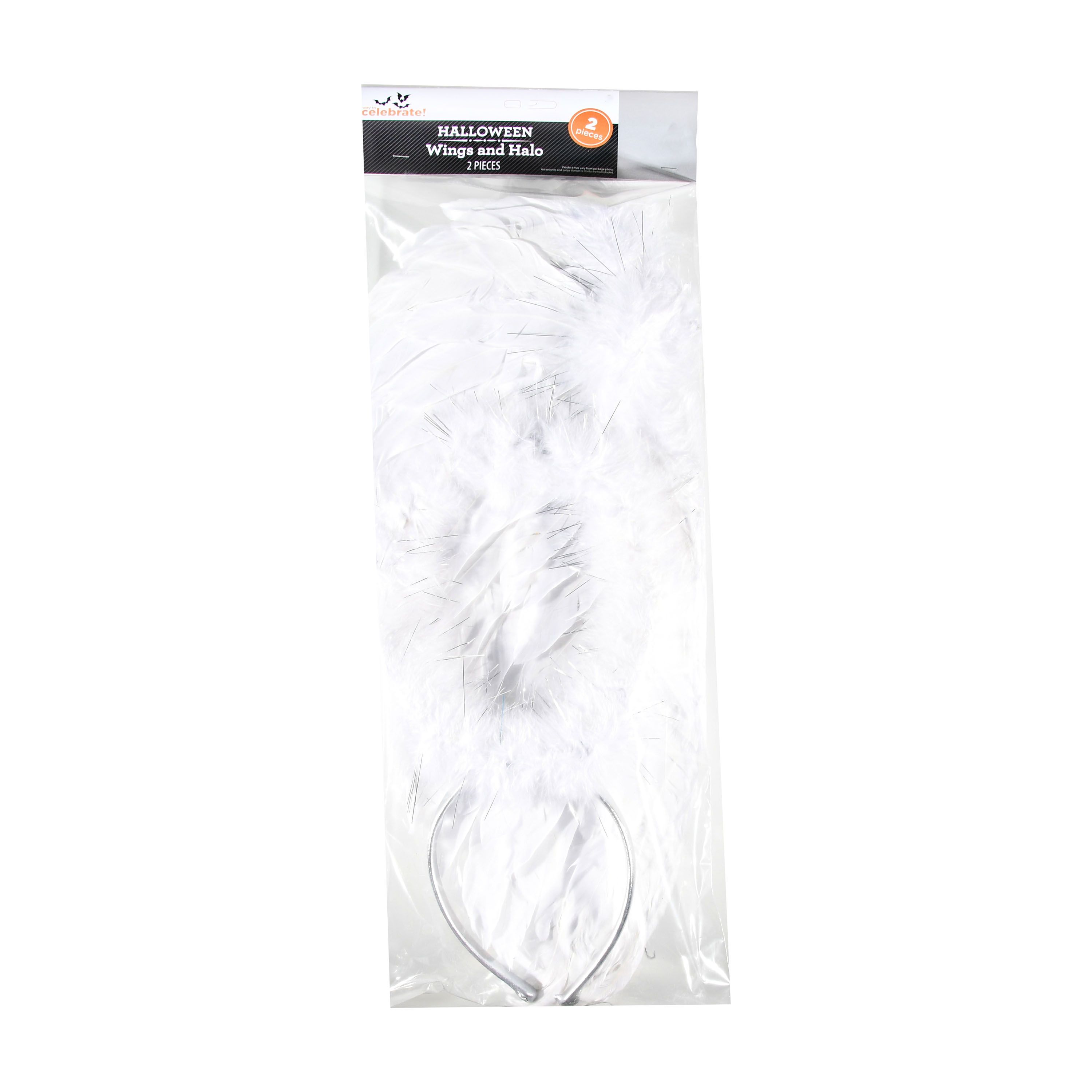 Way To Celebrate!  Halloween White Costume Feather Wings & Halo Kit for Adults, assembled wings' ... | Walmart (US)