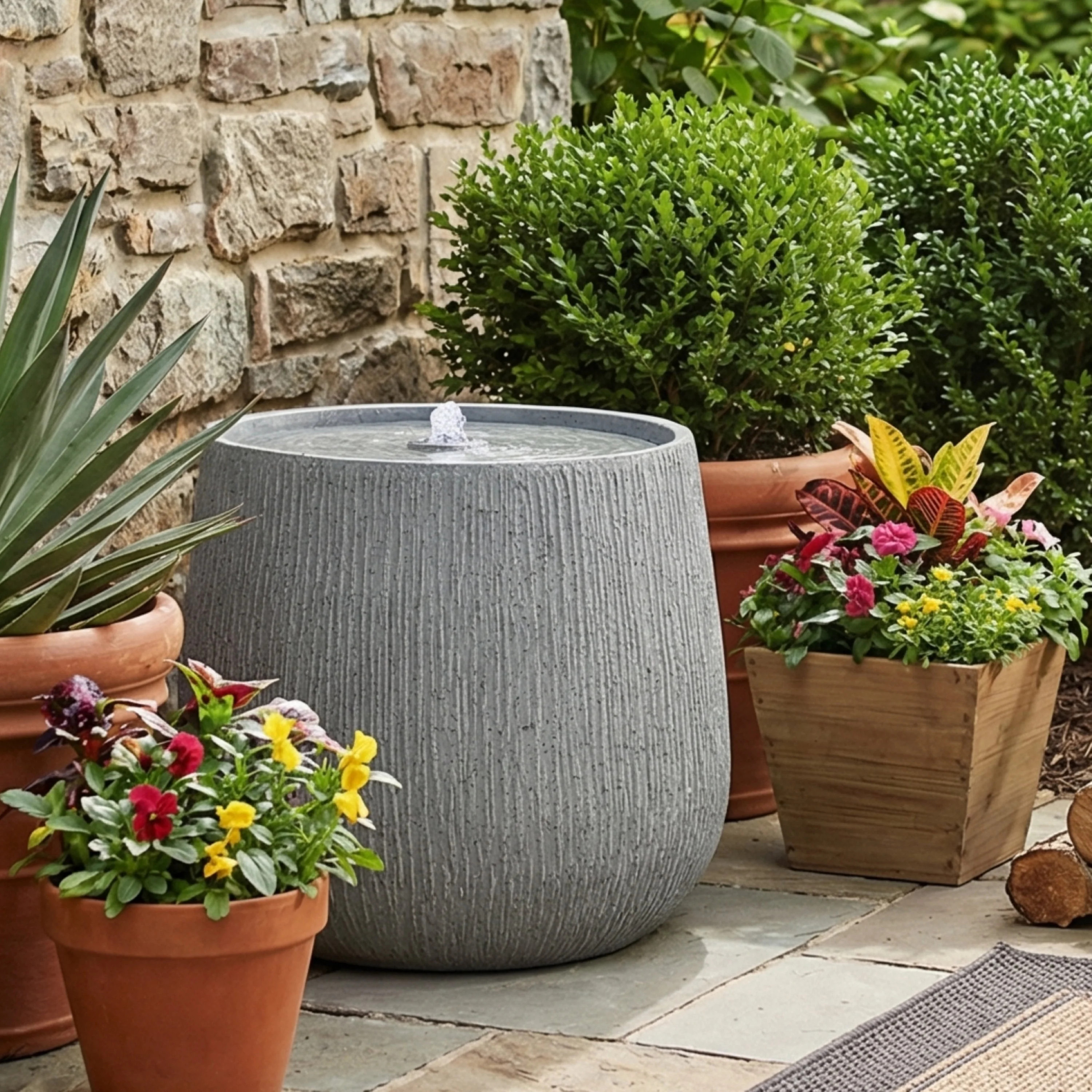 12.99"H Gray Polyresin Outdoor Water Fountain, Bowl-Shaped Water Feature with LED Light for Patio... | Walmart (US)