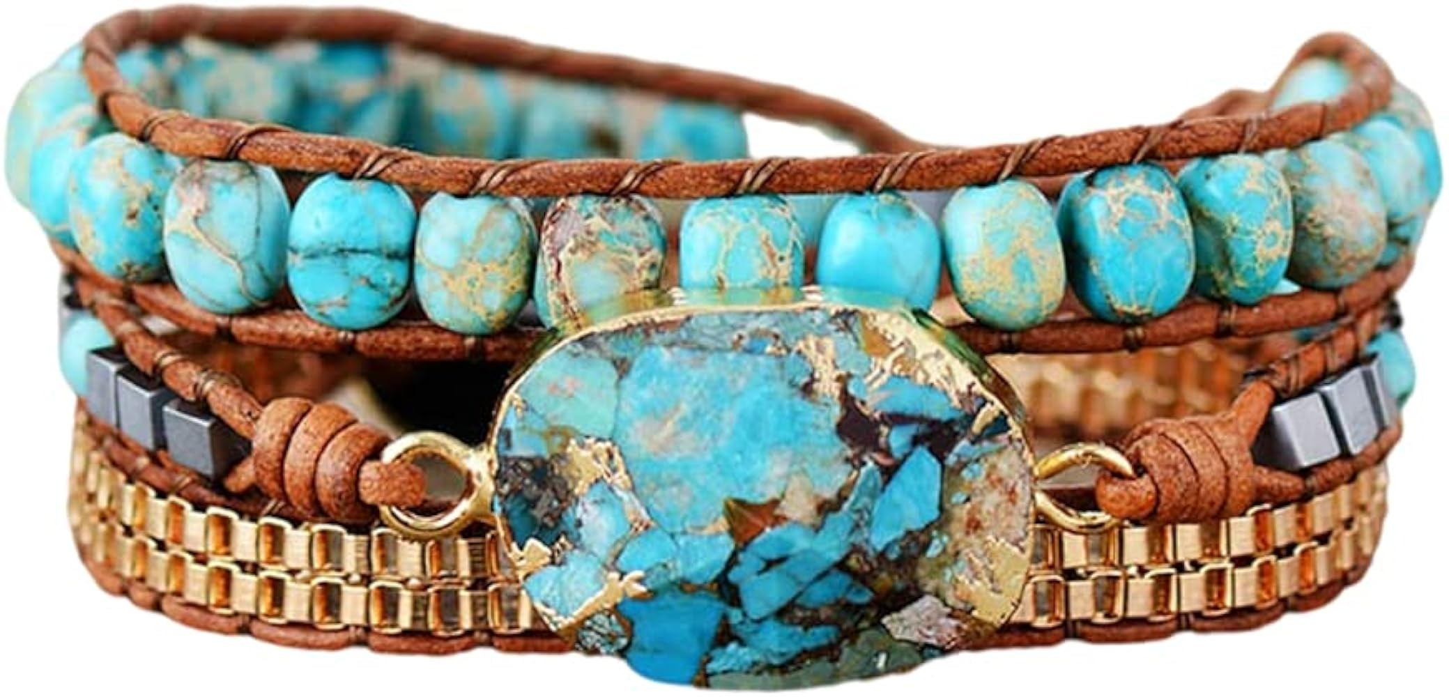 ZOSOJONA Women Wrap Bracelets Boho Natural Stone Jasper Turquoises Strand Bracelet Jewelry Collectio | Amazon (US)