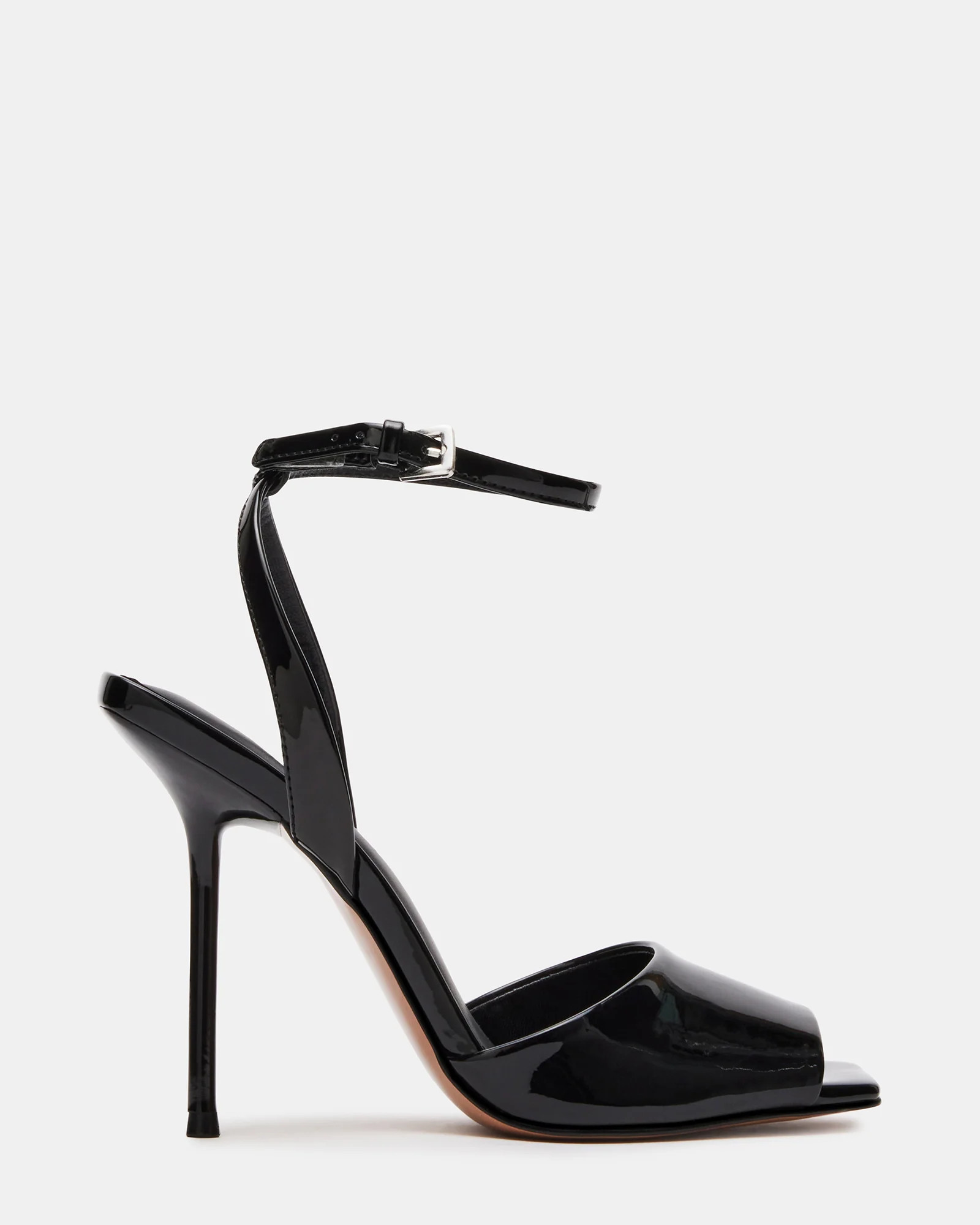 LILAC Black Patent Square-Toe Strappy Heel | Women's Heels | Steve Madden (US)