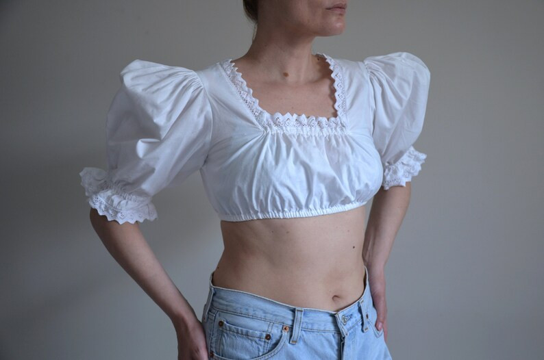 Vintage 90s Dirndl Crop Top, White Peasant Blouse, Boho / Folk / Festival Top, Puffy Sleeve Dirnd... | Etsy (US)