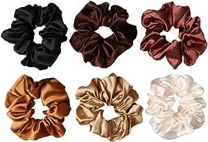 nuoshen 6 Pieces Hair Scrunchies, Satin Elastic Soft Hair Ties Scrunchy Hair Bands for Girls and ... | Amazon (UK)