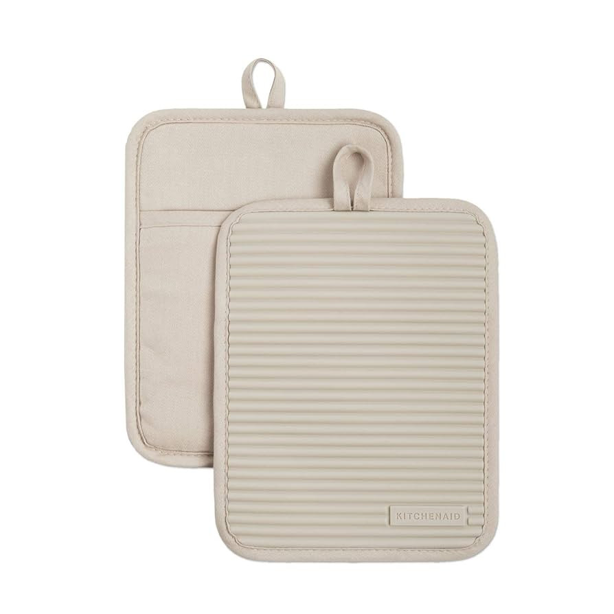 KitchenAid Ribbed Soft Silicone Pot Holder 2-Pack Set, Milkshake Tan, 7"x9" | Amazon (US)