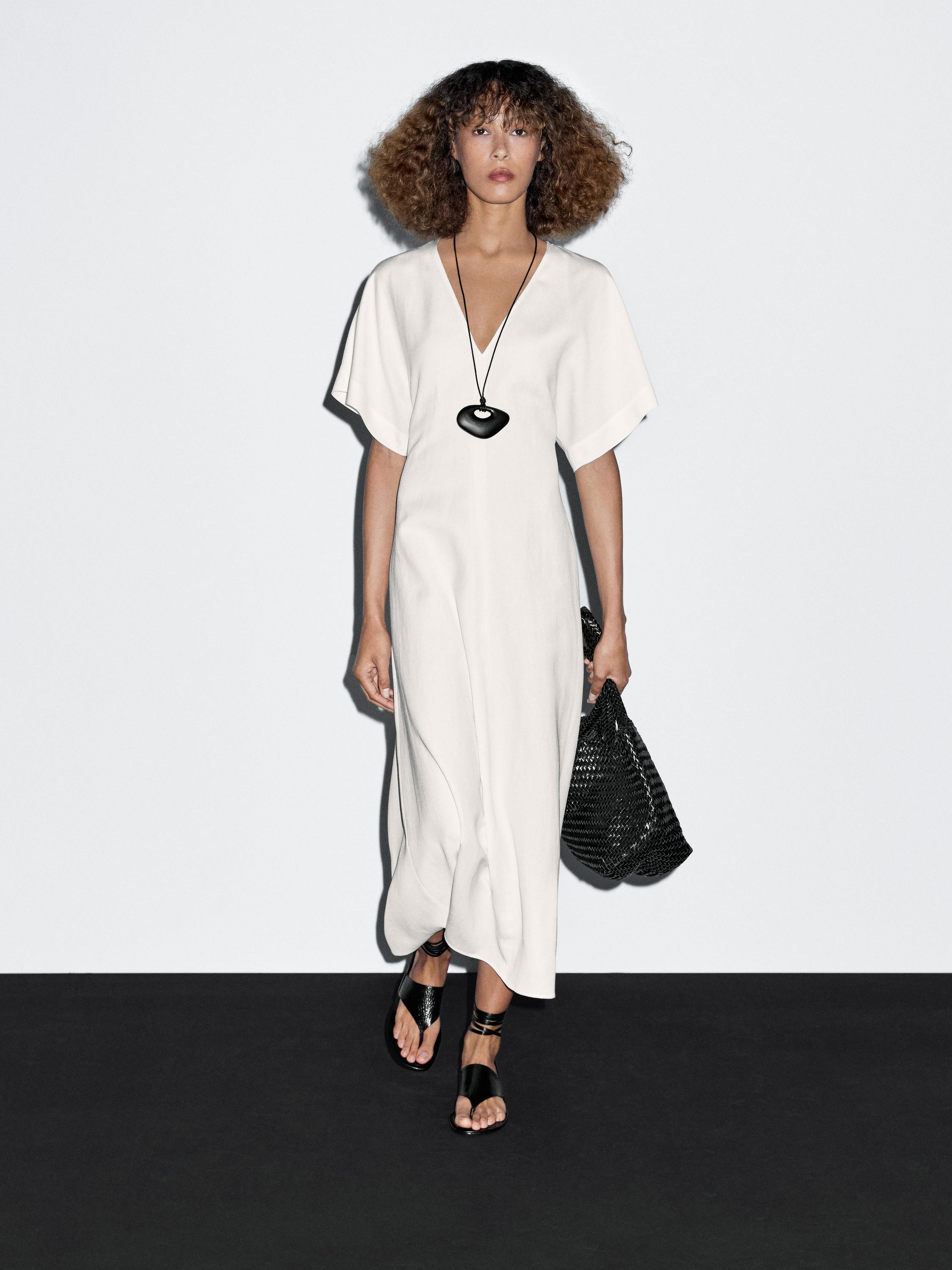 Flared V-neck midi dress | Massimo Dutti US