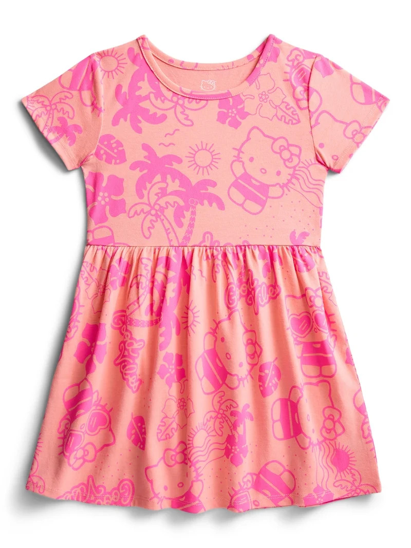 Hello Kitty and Friends Girls' Allover Print Dress with Short Sleeves, Sizes 4-12 | Walmart (US)