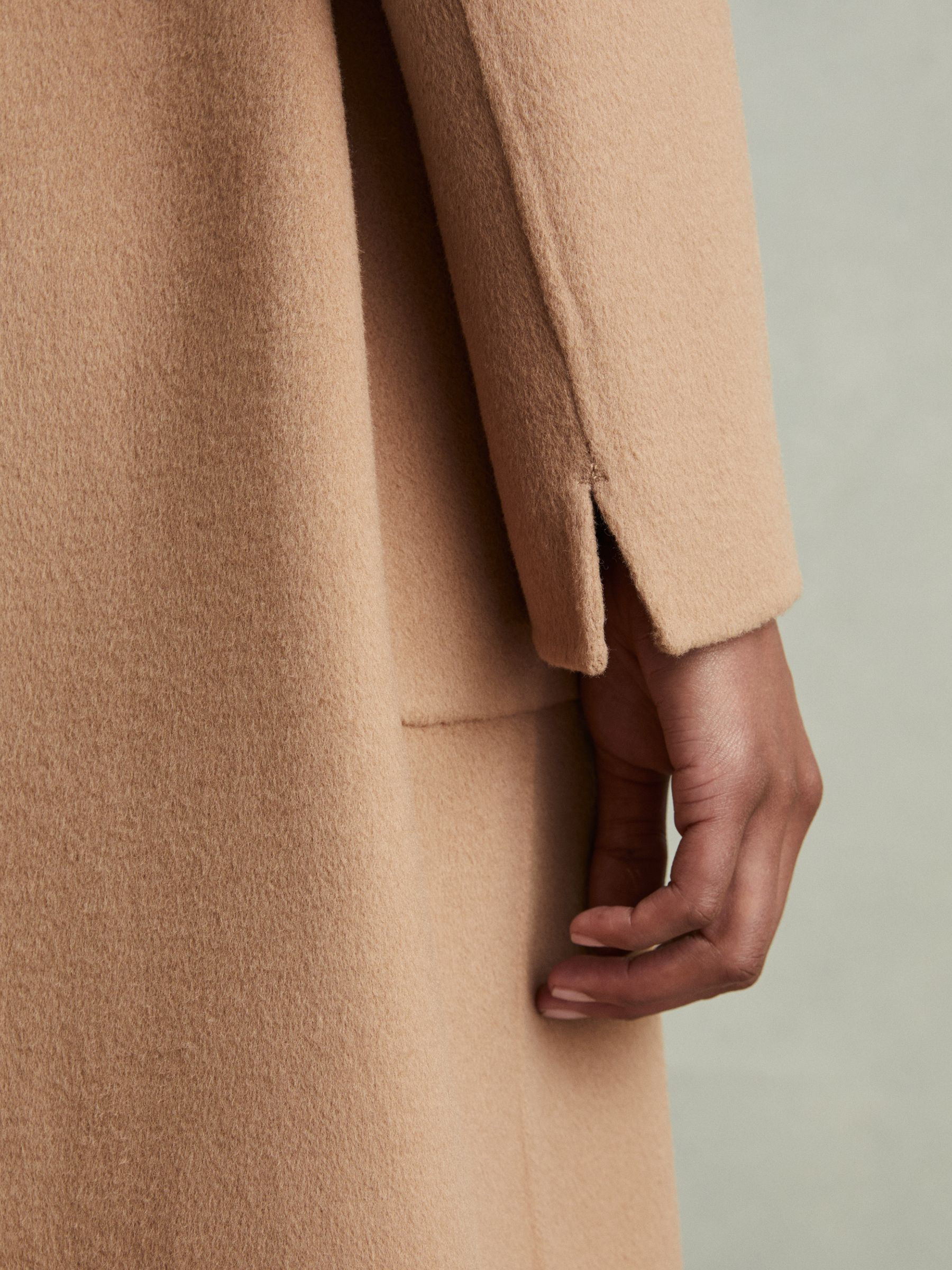 Reiss Wool Blend Double Breasted Blindseam Coat in Light Camel - REISS | Reiss UK
