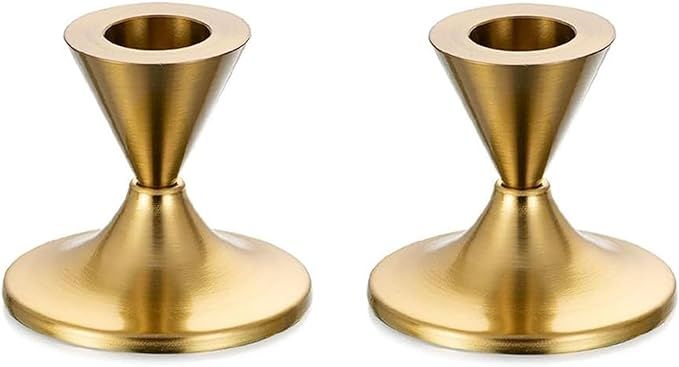 Gold Candlestick Candle Holders for Taper, 2 PCS Romadedi Gold Brass Color Candle Stick Candle Ho... | Amazon (US)