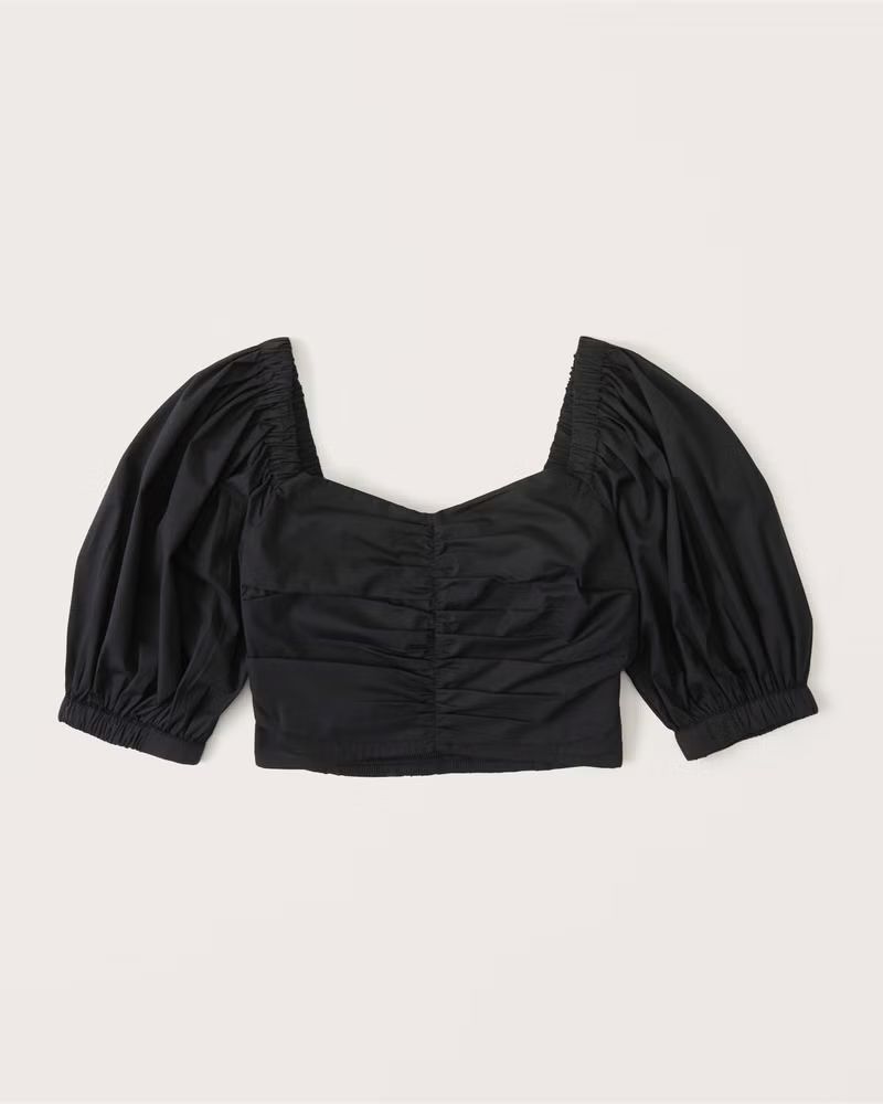 Cinched Puff Sleeve Poplin Top | Abercrombie & Fitch (US)