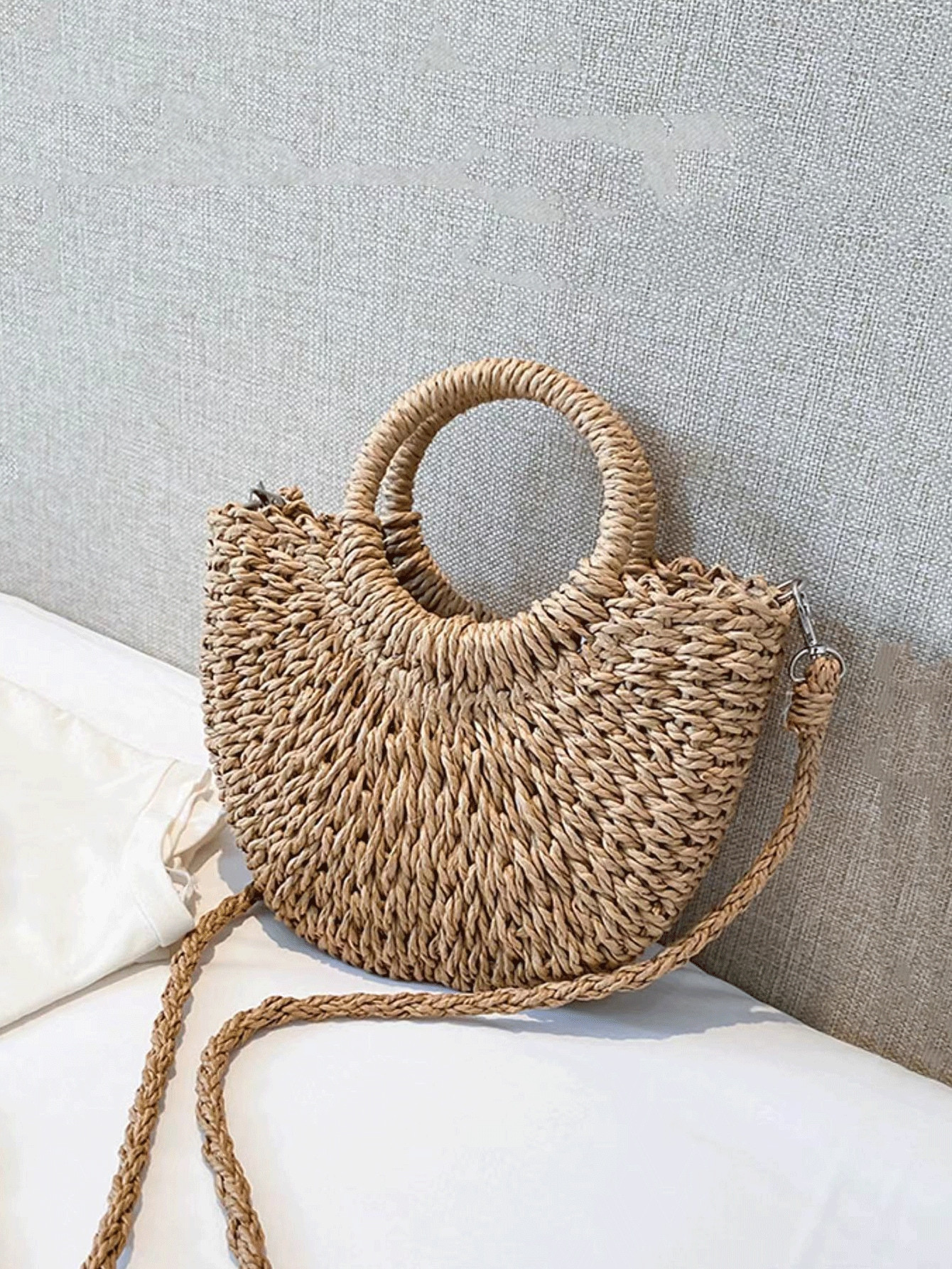 Lightweight Half-Round Woven,Women's Summer Crossbody Bag,Casual Handbag For,Mini Minimalist,Moth... | SHEIN