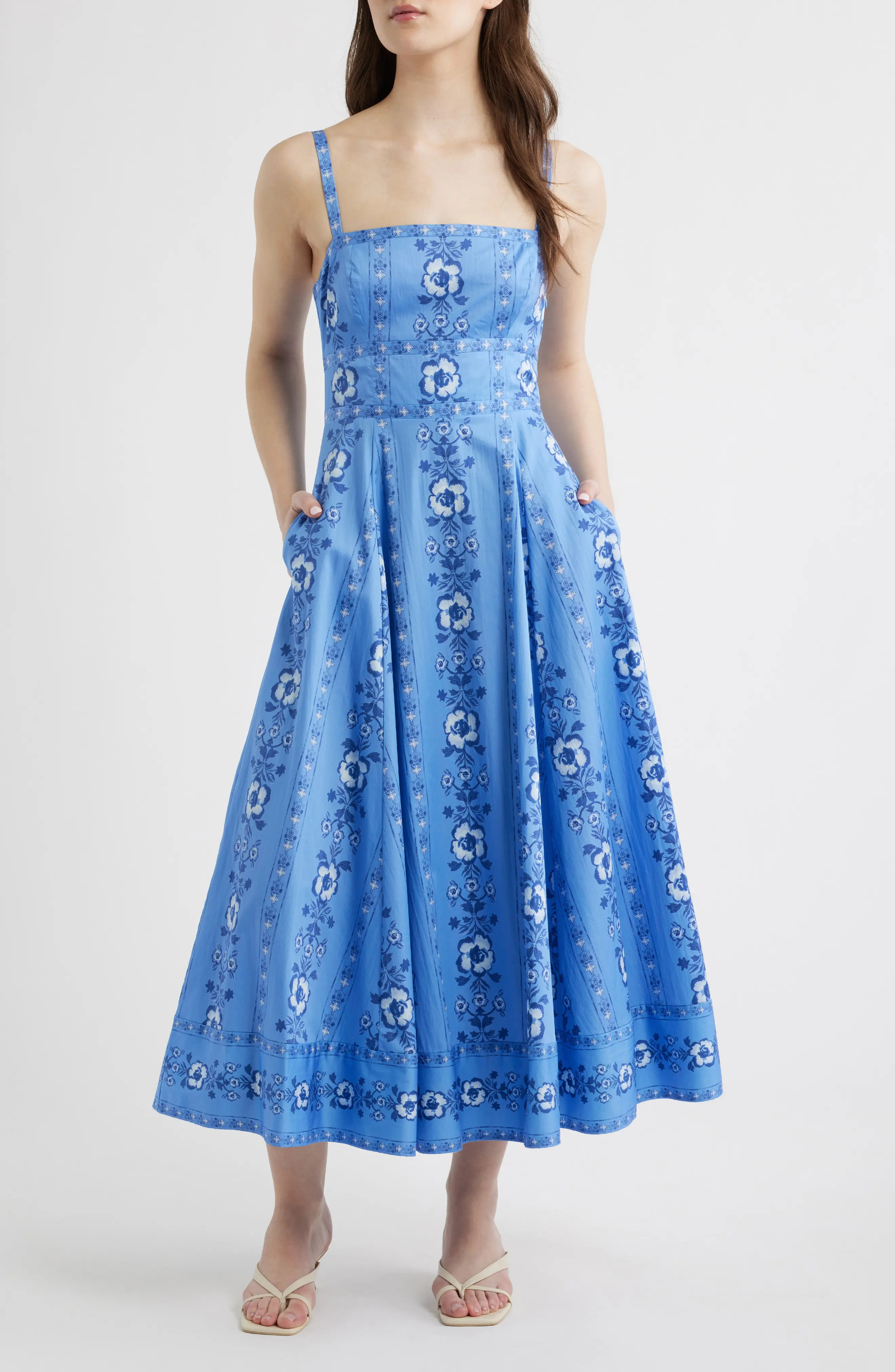Hill House Home The Margot Print Sleeveless Maxi Dress in Arcadia Border Blue at Nordstrom, Size Large | Nordstrom