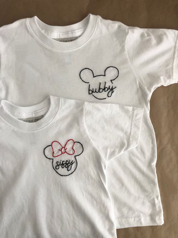 Hand Embroidered Minnie and Mickey Mouse Custom Name TShirts | Etsy (US)