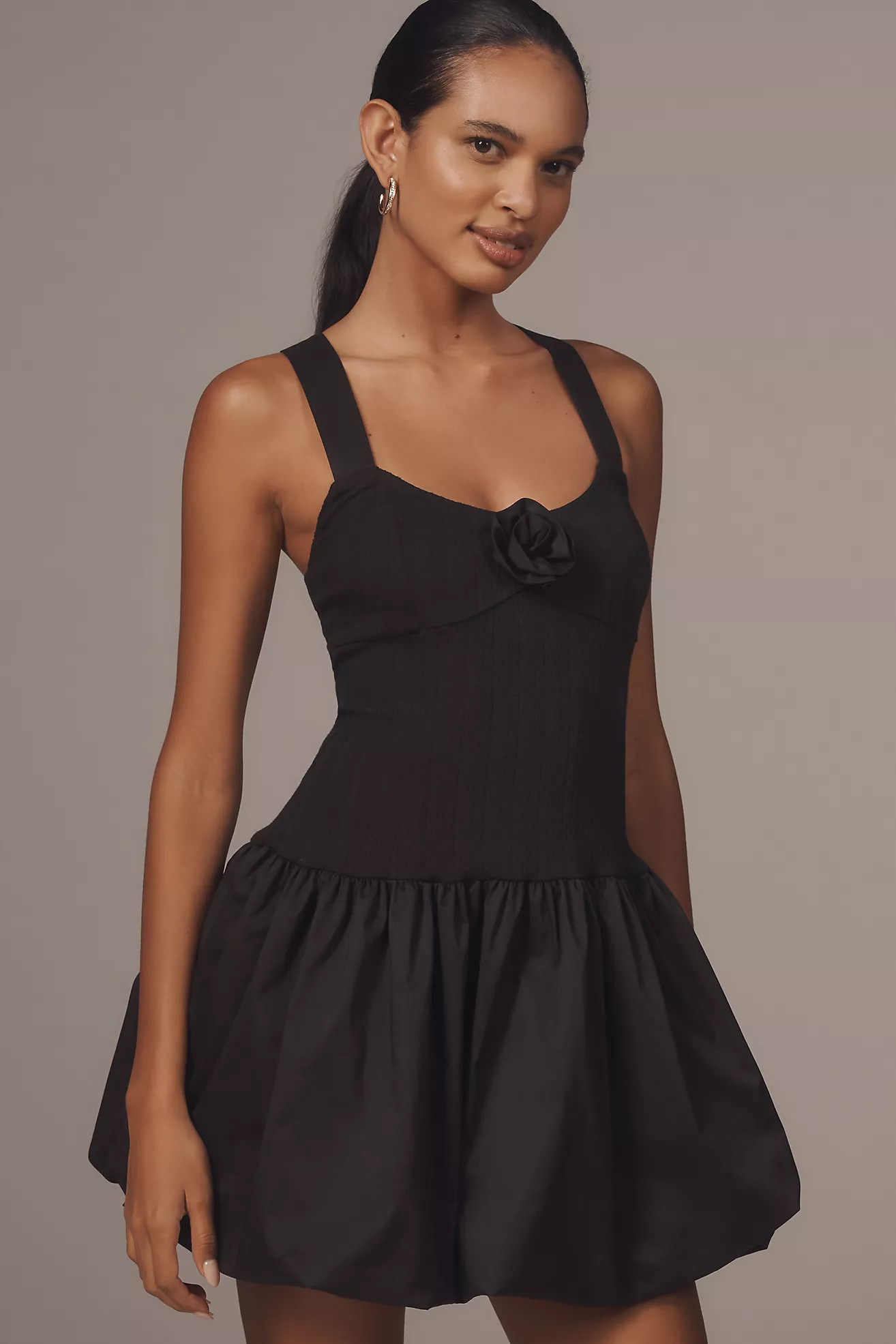 Avec Les Filles Halter Rosette Drop-Waist Bubble Mini Dress | Anthropologie (US)