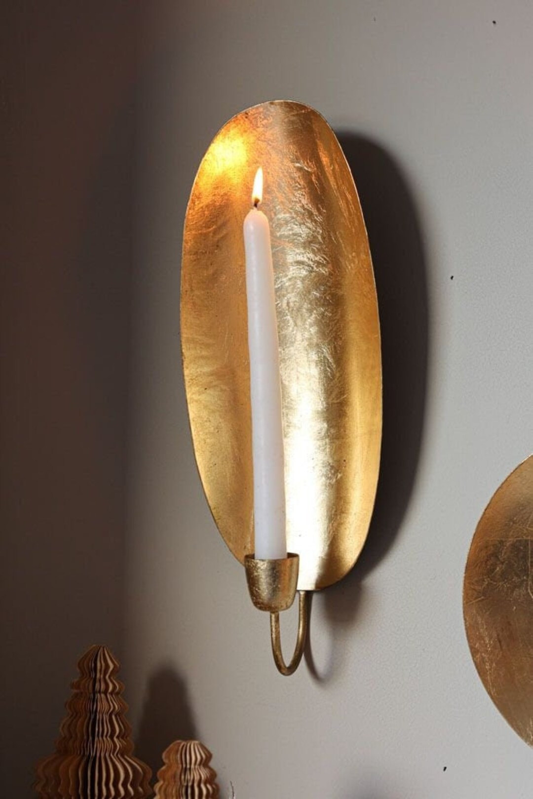 Set of 2 Moroccan Oval brass Gold Leaf Candlestick Holder Wall Sconce | Etsy (US)