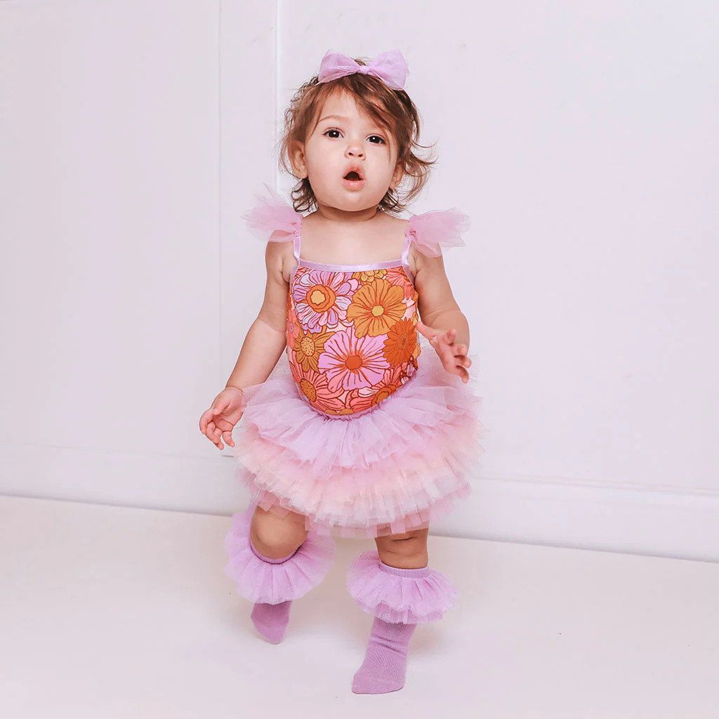 Floral Orange Spaghetti Strap Baby Bodysuit | Meadow | Posh Peanut