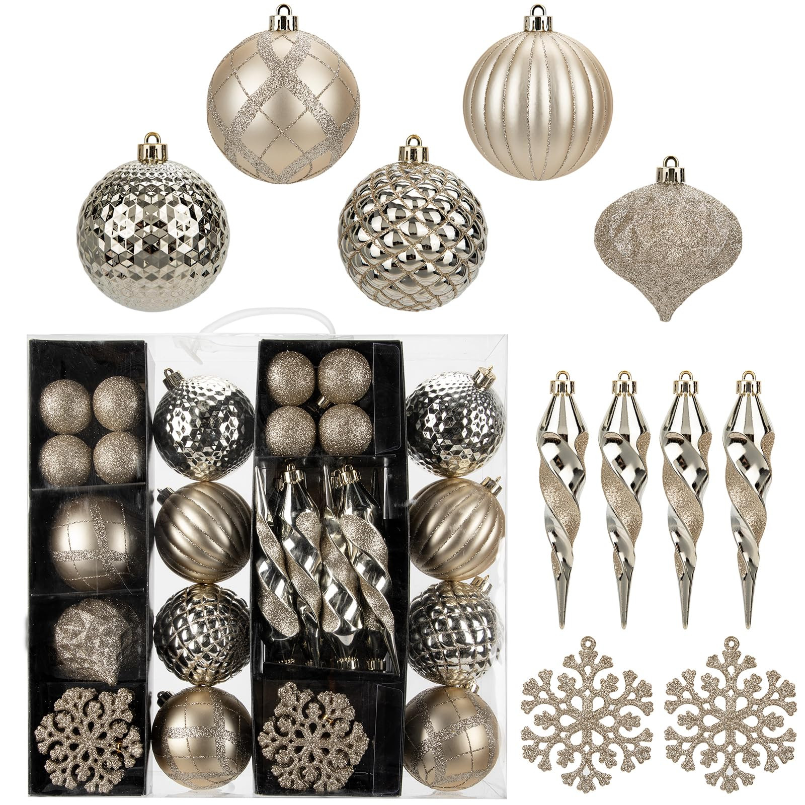 50PCS Christmas Tree Ornaments Set with Shatterproof Balls Icicle Snowflake Hanging Ornaments for... | Amazon (US)