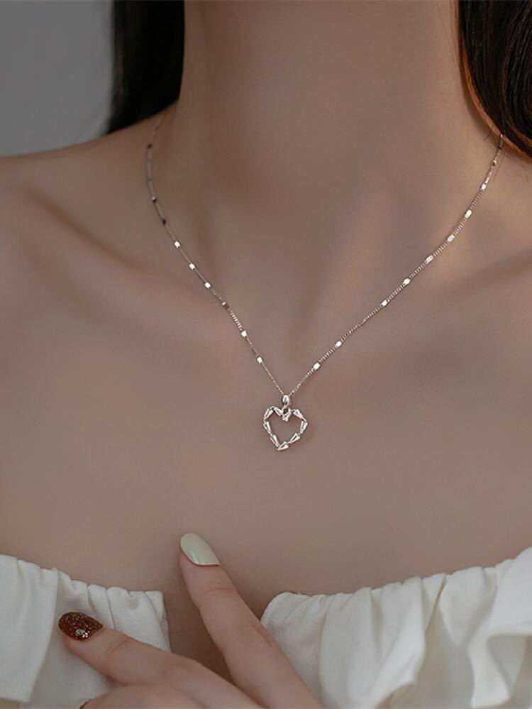 Rhinestone Heart Charm Necklace | SHEIN