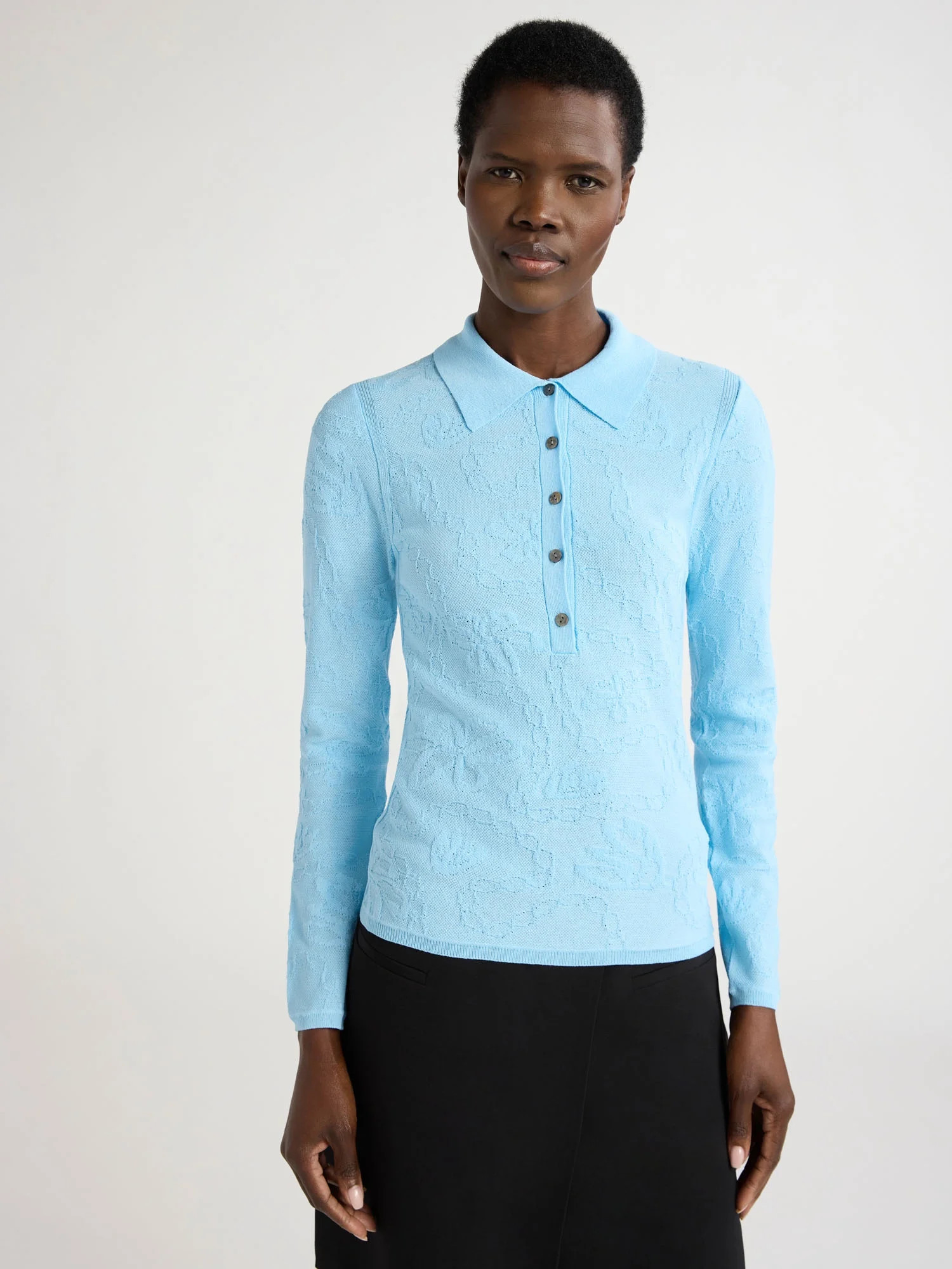 Scoop Woman's Fitted Jacquard Polo with Long Sleeves, Sizes XS-XXL | Walmart (US)