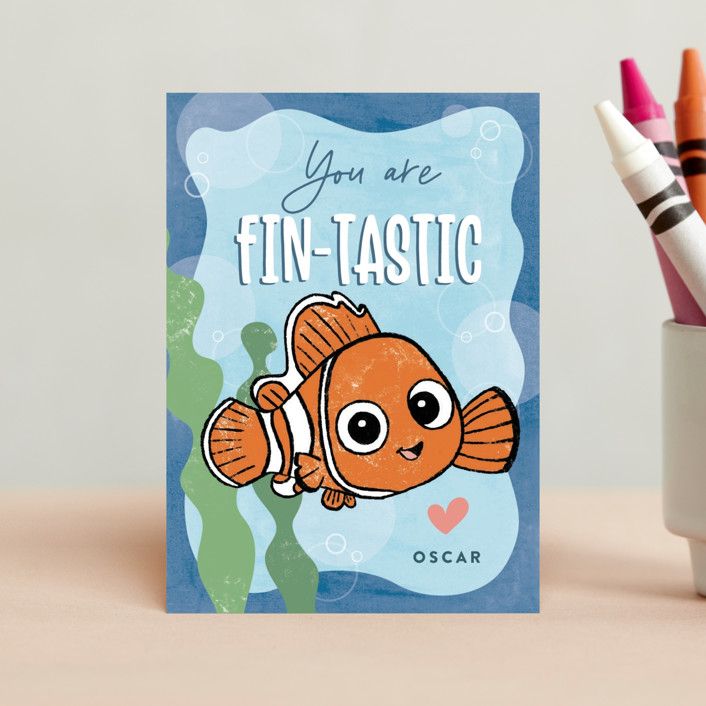 "Disney and Pixar's Finding Nemo Fin-tastic" - Customizable Classroom Valentine's Day Cards in Bl... | Minted