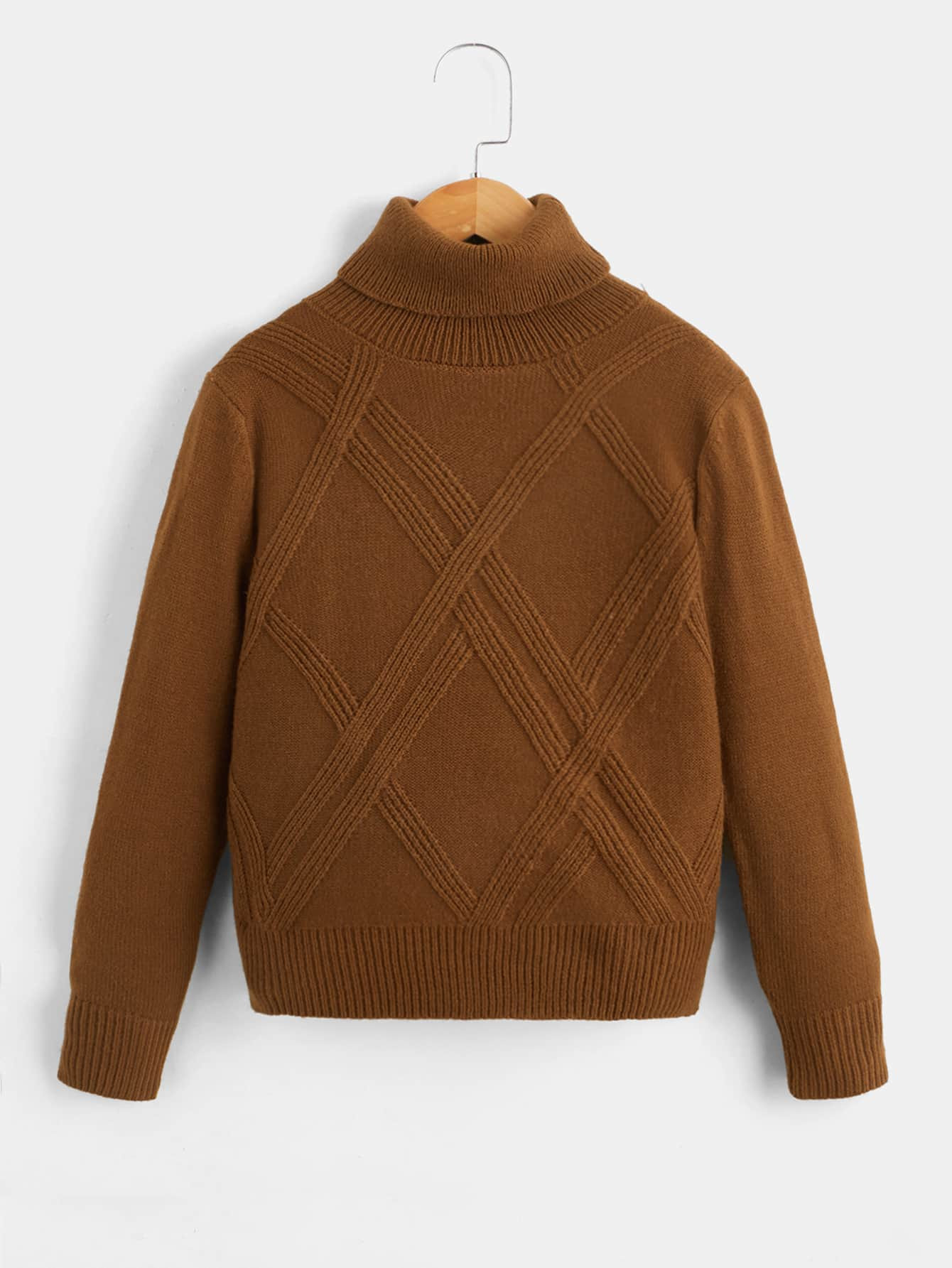 SHEIN Boys Turtleneck Cable Knit Sweater | SHEIN