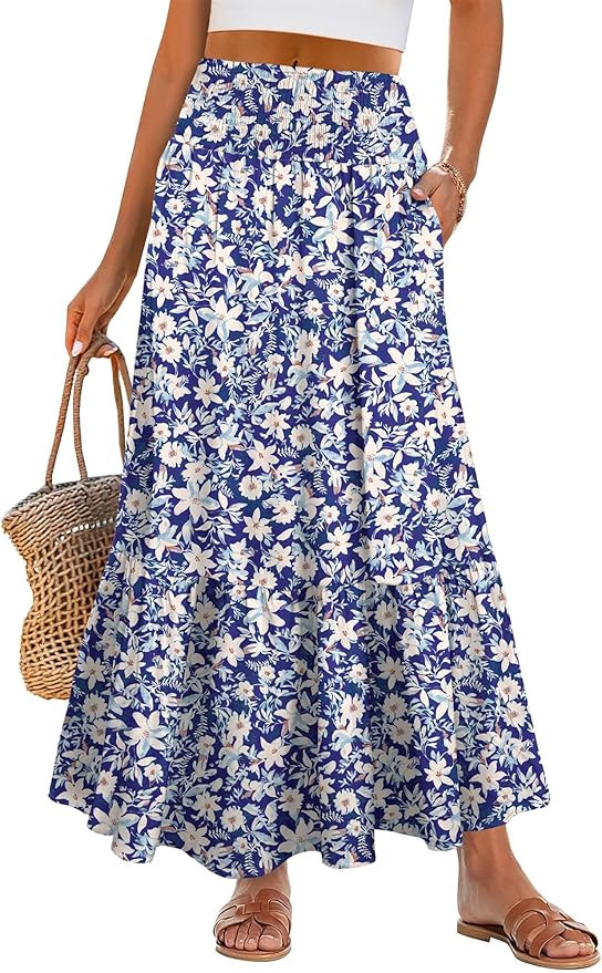 ANRABESS Maxi Skirts for Women 2026 Summer Boho Long Flowy Floral Elastic High Waist Skirt Casual... | Amazon (US)
