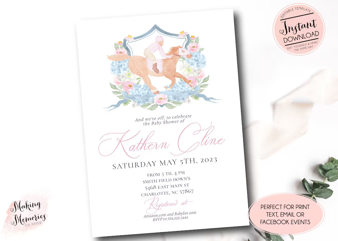 Pink Derby Baby Shower Invitation, Kentucky Derby Invitation, Horse Race Invitation, Derby Baby S... | Etsy (US)