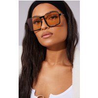 Orange Lens Black Sqaure Frame Sunglasses | PrettyLittleThing CAN