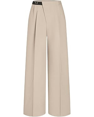 CIDER Belted Dress Pants Women High Waisted with Pockets Straight Leg Work Pants Business Casual ... | Amazon (US)