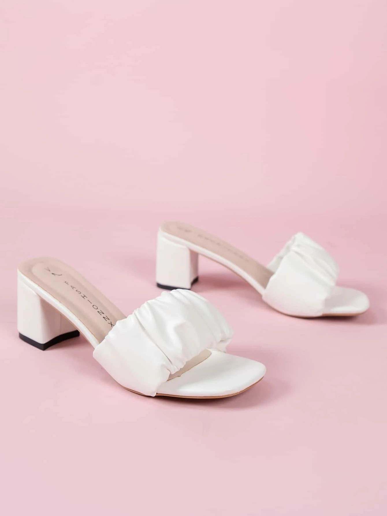 Donna Sandali minimalista arricciato tacco grosso mulo elegante bianco | SHEIN