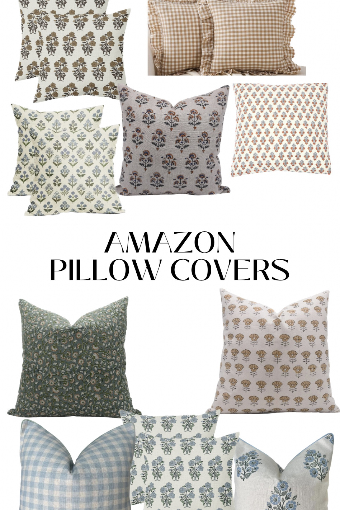 Block print and gingham pillow covers from Amazon 