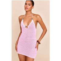 Pink Crochet Beaded Mini Dress | PrettyLittleThing US