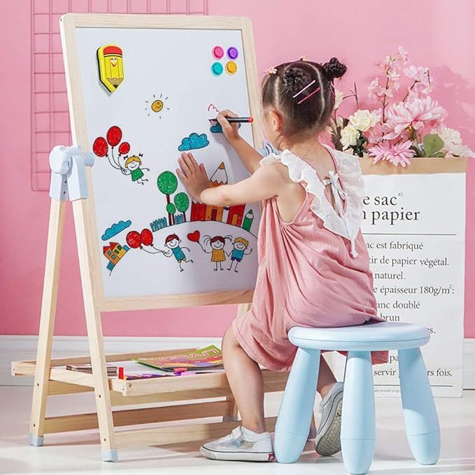 Portable Wooden Art Easel 19”x 25” Double-Sided Easel for Kids Black/White Board Magnetic Hei... | Amazon (US)