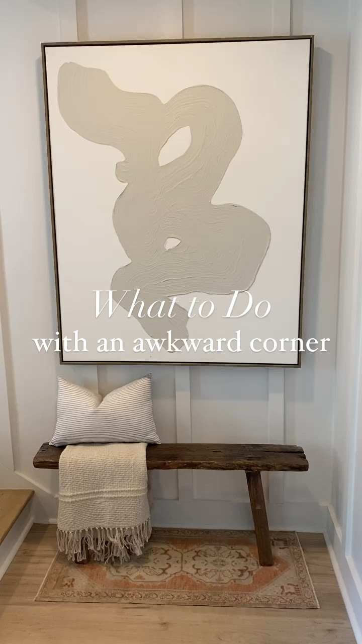 Awkward corner, entryway inspo, vintage bench, wooden bench, modern art, swirl art 

#LTKStyleTip #LTKVideo #LTKHome