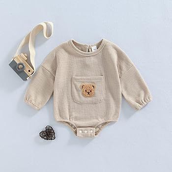 Douhoow Cute Baby Sweatshirt Romper Waffle Knit Baby Clothes Infant Girl Boy Fall Winter Outfits | Amazon (US)