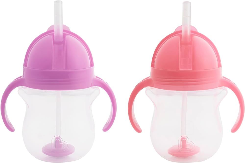 Munchkin® Any Angle™ Weighted Straw Trainer Cup with Click Lock™ Lid, 7 Ounce, 2 Pack, Pink/... | Amazon (US)
