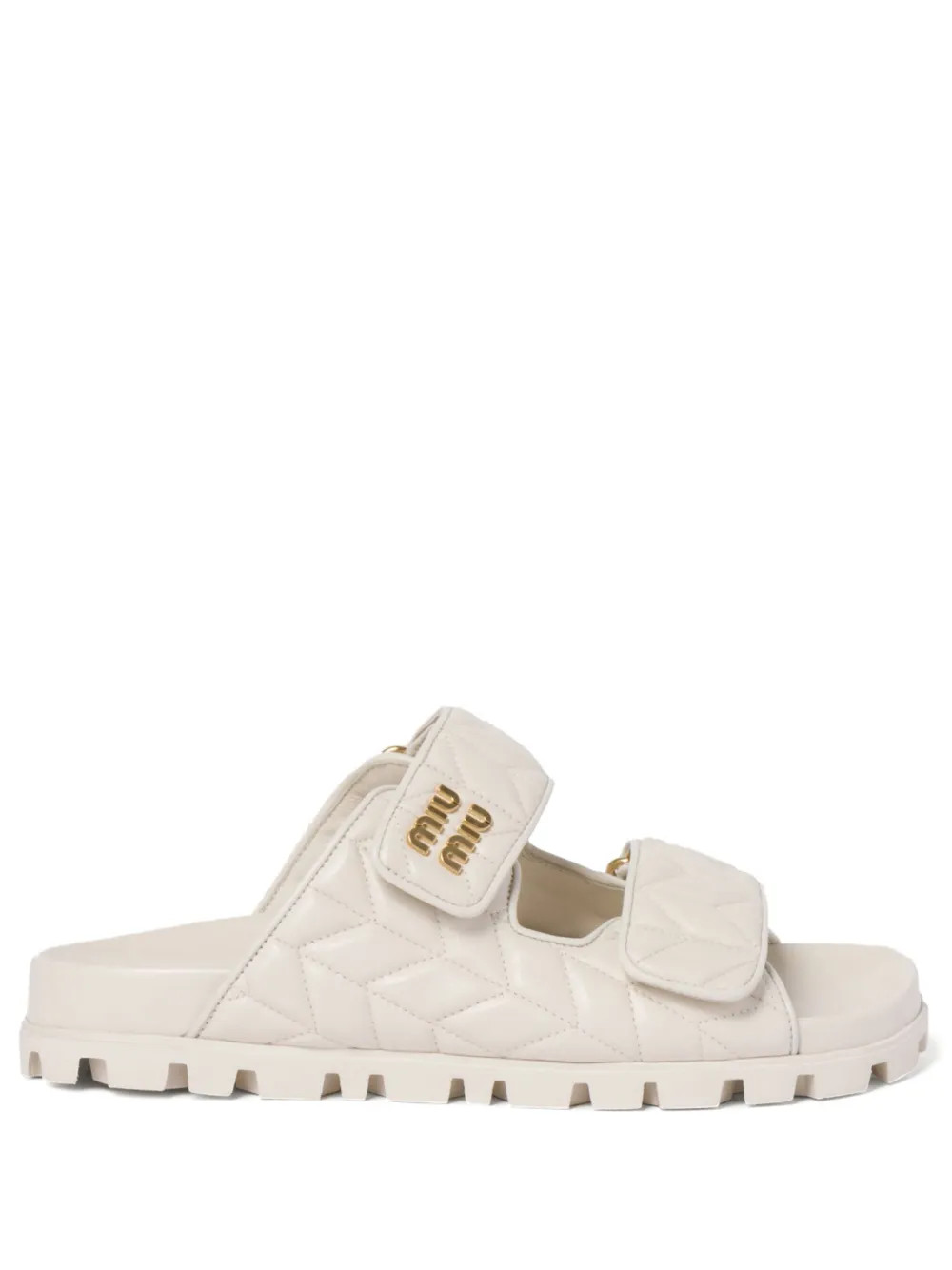Miu Miu Matelassé Nappa Leather Slides | White | FARFETCH | Farfetch Global